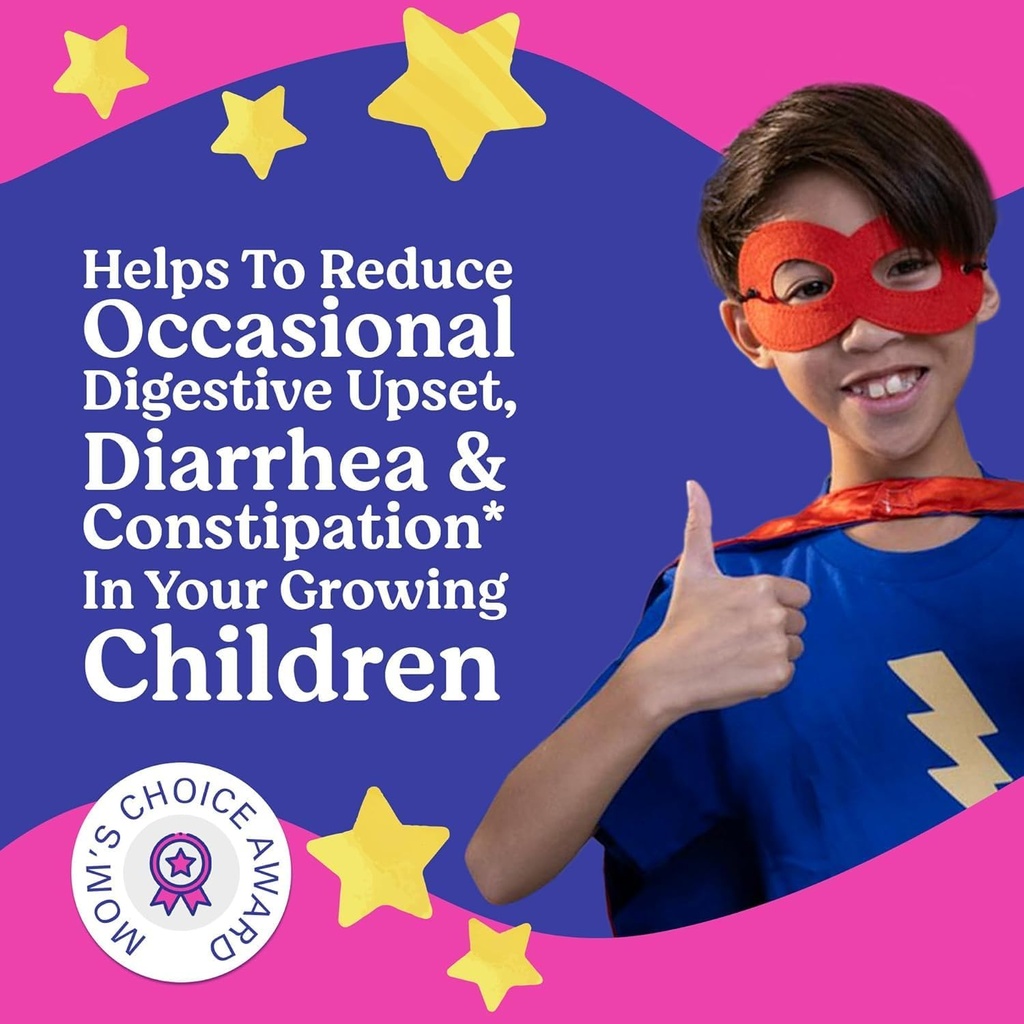 LOVEBUG Probiotiques pour les enfants – Probiotiques à croquer avec fibre prébiotique pour l'âge 4+, Supplément pour la santé quotidienne des enfants et le soutien digestif, sans sucre Berry Flavor, 60 comte