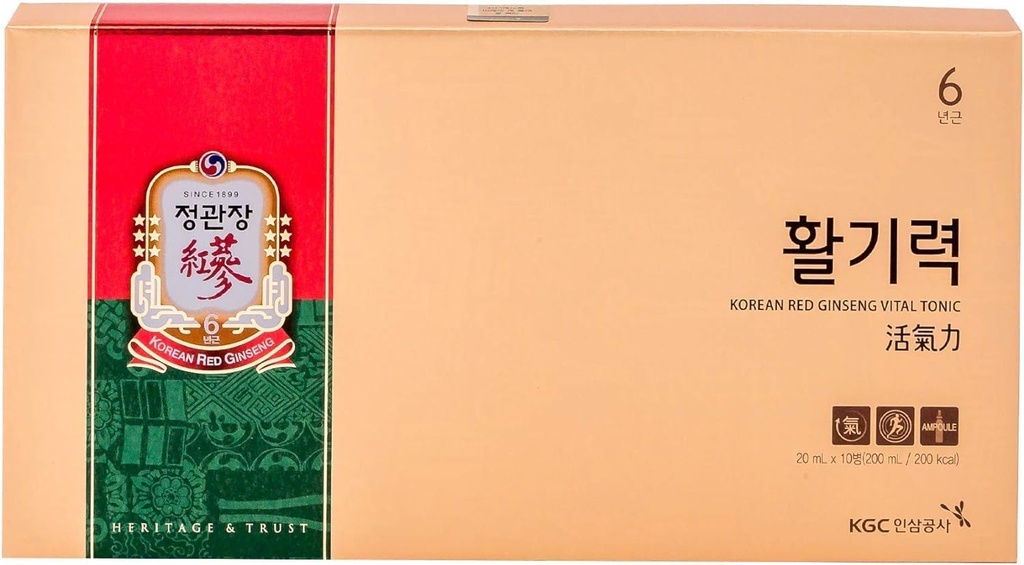 Ensemble cadeau tonique rouge Ginseng Vital Energy Shot Panax Ginseng pour booster système immunitaire et récupération de bien-être, herbes naturelles, vitamines et minéraux - 10 bouteilles