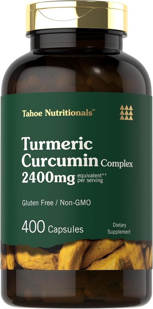 Tahoe Nutritionals Turmeric Curcumin Supplement | 2400mg | 400 Capsules | Extract Complex | Non-GMO, Gluten Free