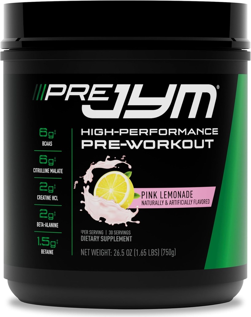 Supplément JYM Science Pre JYM Pink Lemonade Pre Workout Poudre pour hommes et femmes, BCAA, Nootropics, Creatine HCI, Citrulline, Beta-Alanine, Betaine, Taurine, Huperzine, 30 portions
