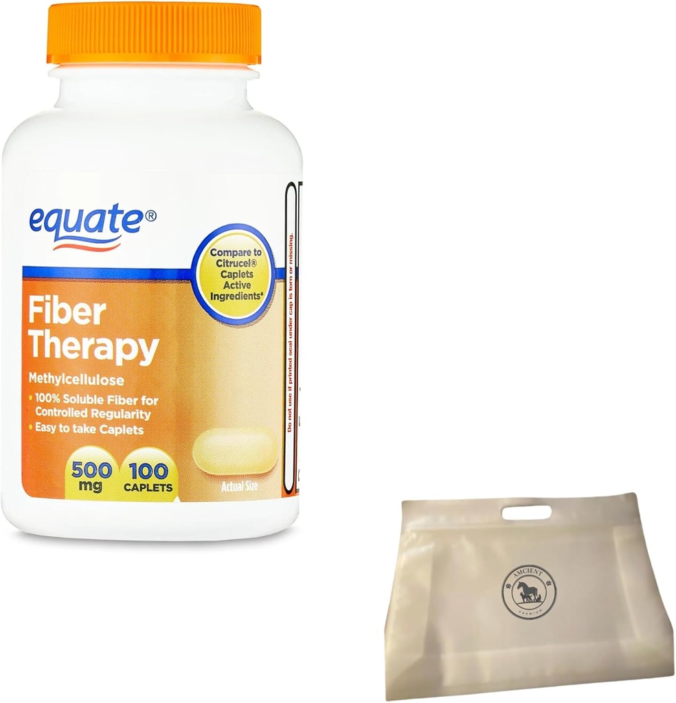 Thérapie de la fibre équate Caplets de fibre de méthylcellulose 500 mg 100 Compte (paquet de 1) Ensemble avec poche réutilisable