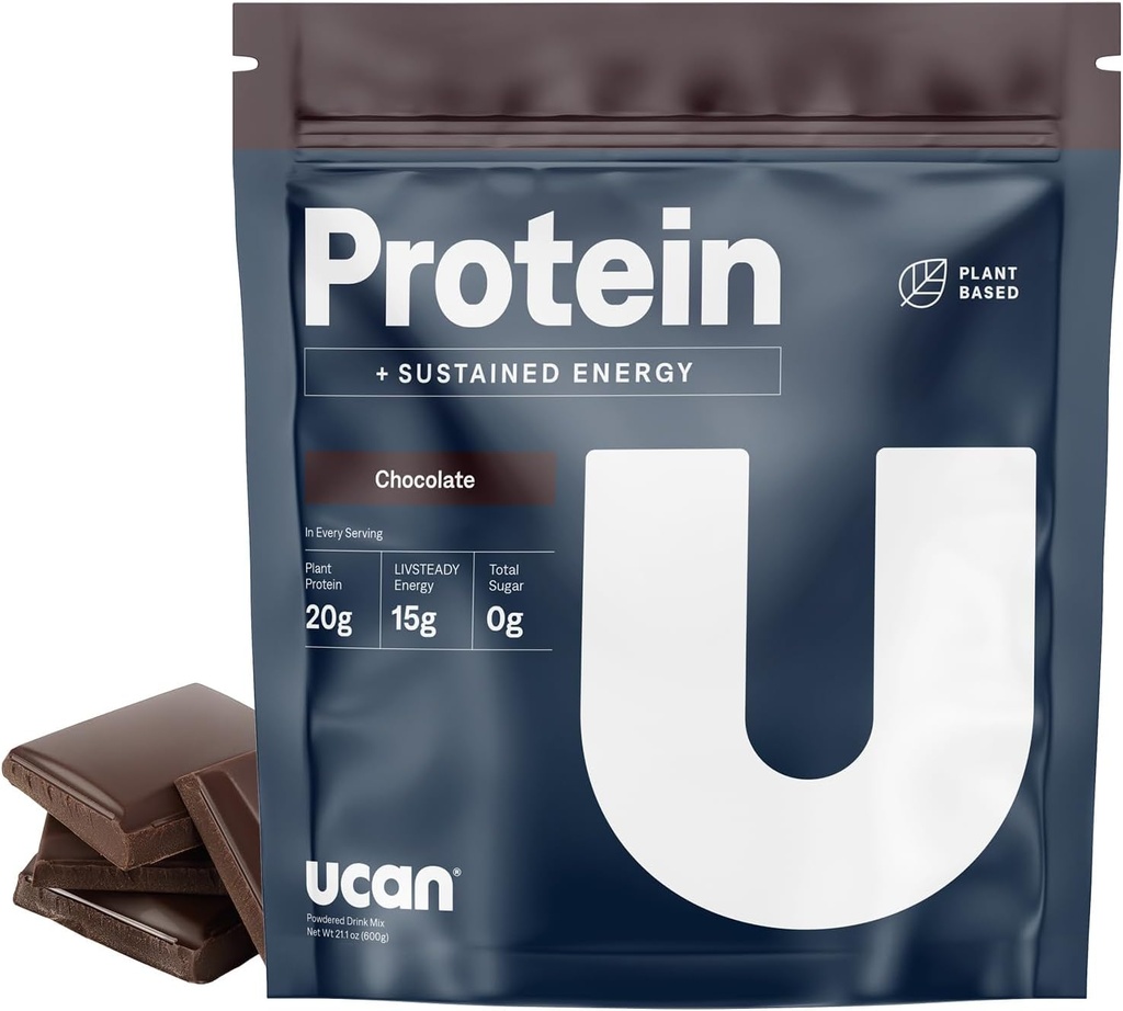 UCAN Énergie + Poudre de protéines végétales - Protéine végétale 20g de pois avec acides aminés AEA et PCCA - Poudre de protéines kéto - Pas d'ajout de sucre, sans gluten - Chocolat -12 portions