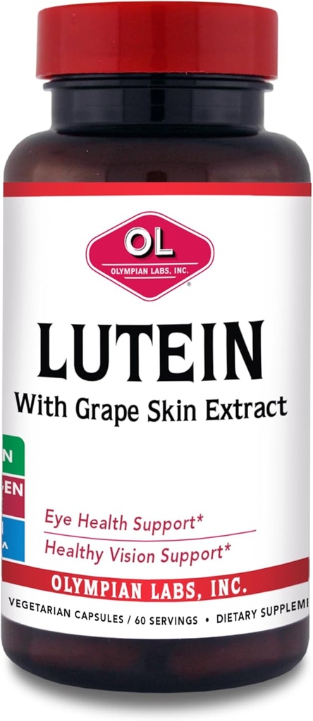 Olympian Labs Lutéin 20 mg, 60 Capsules Formulées avec FloraGLO et Extrait de peau de raisin, soutenant la vision saine et la fonction oculaire