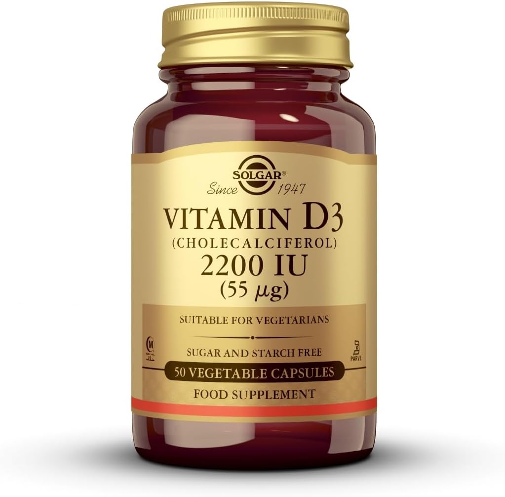 Solgar Vitamine D3 (Cholecalciferol) 55 mcg (2200 UI), 50 capsules végétales - Aide à maintenir des os et des dents sains - Soutien du système immunitaire - Non-OGM, sans gluten, sans lait, sans casher - 50 portions