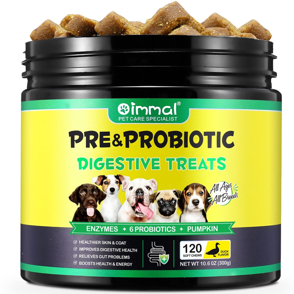 Probiotiques pour chiens - Pre & Probiotique Digestive Treats pour chien, Soutien Gut Health, Allergies saisonnières, Oreilles démangeaisons, Supplément de chien Soft Chews, Immune Function Support pour chiens - 120pc/Duck Flavor