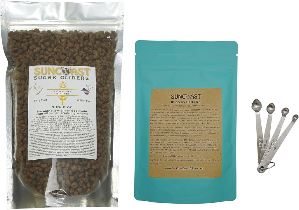 Sugar Glider Essential Nutrition Pack Food and Calcium Supplément (Wholesome Balance Miel Yogourt)