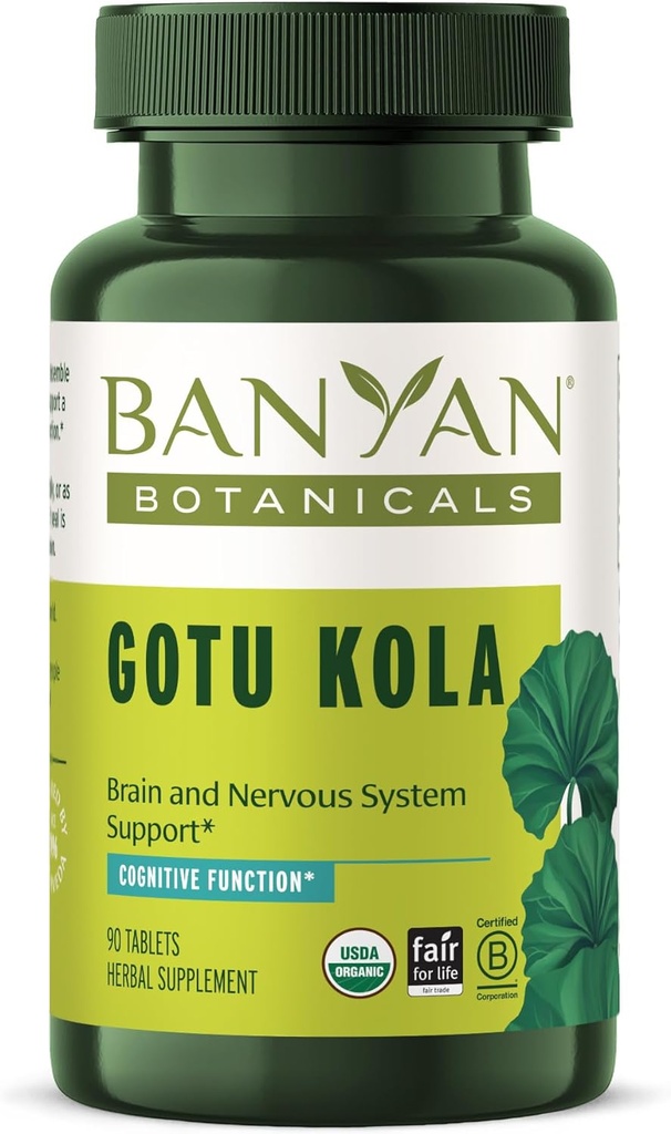 Banyan Botanicals Gotu Kola (Centella Asiatica) – Supplément de soutien biologique adaptogène et nootropique au cerveau pour la mémoire saine et la concentration* – 90 comprimés – Végétaux d'origine équitable