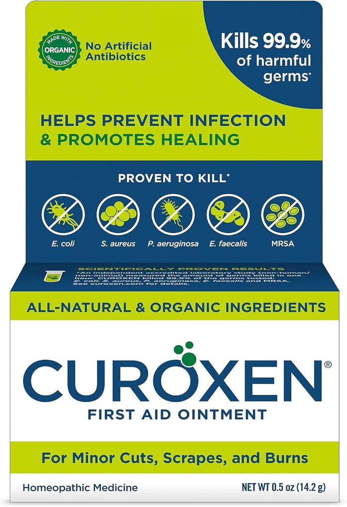 CUROXEN Premiers soins Onguent antibiotique, 0.5 oz. Ingrédients naturels et organiques (0,5 oz vertical)