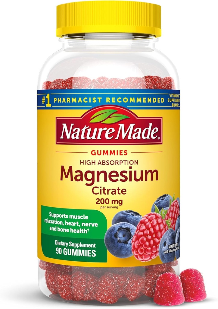 Nature faite haute absorption Citrate de magnésium 200 mg par portion, supplément de magnésium pour le muscle, Nerve, os et soutien cardiaque, 90 Gommies de magnésium, 45 jours d'approvisionnement
