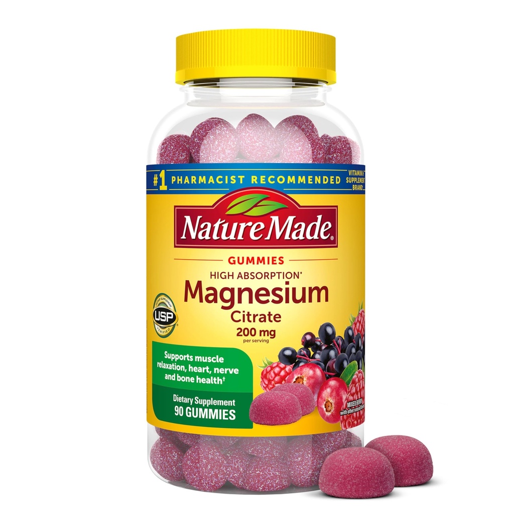 Nature faite haute absorption Citrate de magnésium 200 mg par portion, supplément de magnésium pour le muscle, Nerve, os et soutien cardiaque, 90 Gommies de magnésium, 45 jours d'approvisionnement