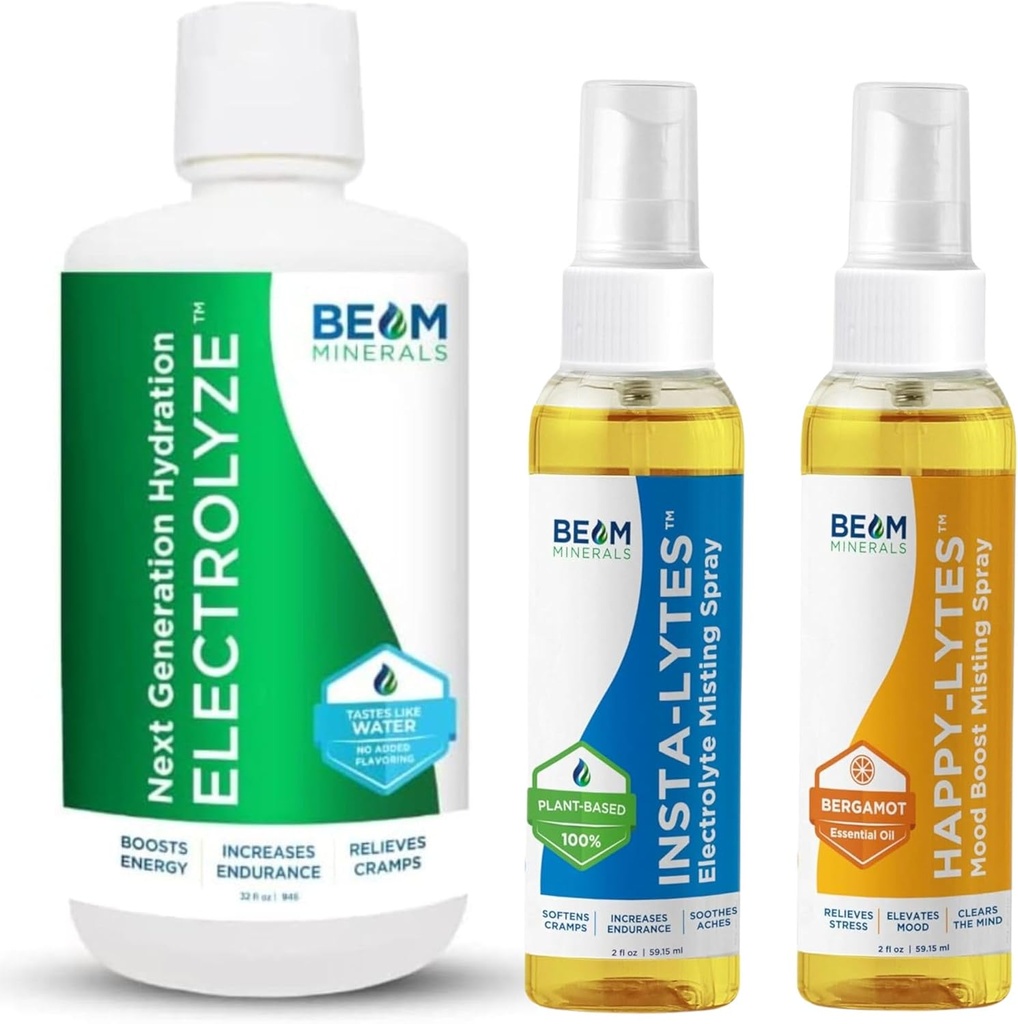 Perle Minéraux Electrolyte Solution d'Imbalance Electrolyze et Insta-Lytes Electrolytes liquides naturels 2oz et Happy-Lytes Fulvic Spray de brouillard Electrolyte 2oz