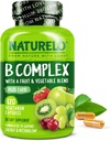 NATURELO Complexe de vitamine B avec le méthyl B12, le folate de méthyle, la vitamine B6, la biotine Plus Choline, le CoQ10 et le mélange de fruits et légumes - soutient l'énergie et la réponse au stress sain - Vegan - 120 capsules