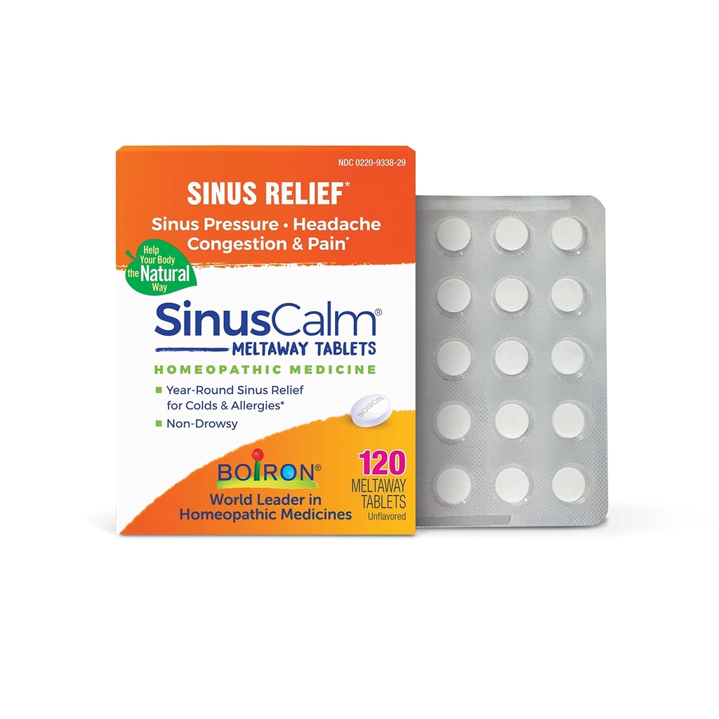 Comprimés Boiron SinusCalm pour soulager la douleur du sinus, nez de runny, congestion, pression du sinus, maux de tête - 120 Compte