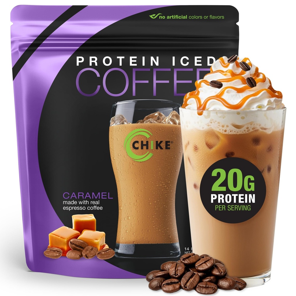 Chike Caramel haute protéine Iced Café, 20 G de protéines, 2 coups Espresso, 1 G de sucre, Keto Friendly et sans gluten, 14 portions (14.3 Ounce)