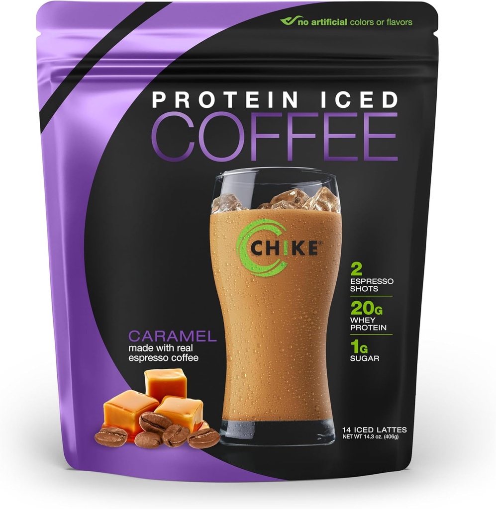 Chike Caramel haute protéine Iced Café, 20 G de protéines, 2 coups Espresso, 1 G de sucre, Keto Friendly et sans gluten, 14 portions (14.3 Ounce)