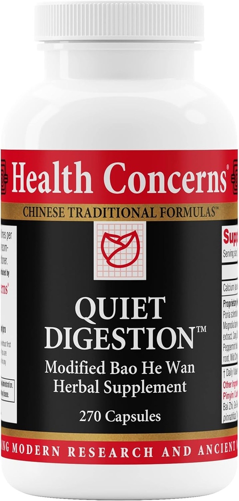 Préoccupations de santé Digestion tranquille – Support digestif pour l'estomac, le gaz et le ballonnement – Formule chinoise à base de plantes avec Bao He Wan – Supplément avec Poria, Barley et Mangolia Bark - 270 capsules
