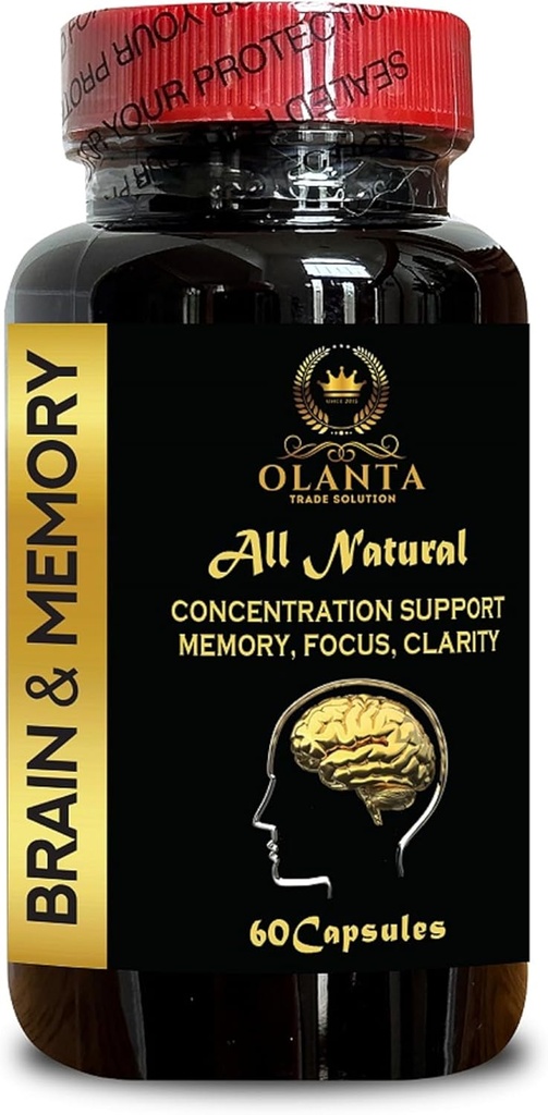 Brain and Memory Support - Natural Brain Supplement, Alertness, Gingko Biloba, Focus & Concentration, Cognivive Support - 1 Bottle 60 Capsules