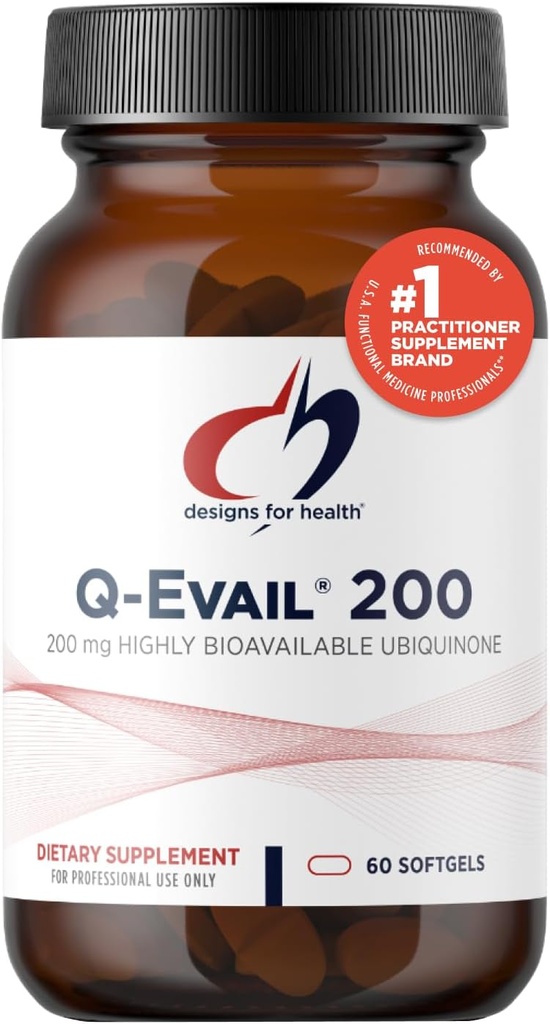 Conceptions pour la santé Q-Evail 200-200mg CoQ10 Ubiquinone hautement biodisponible - Coenzyme Q10 avec MCT + Tocophérols mixtes pour promouvoir l'absorption supérieure - Non-OGM (60 Softgels)