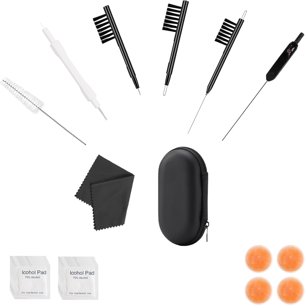 Trousse d'aide auditive Phitunry 52 pièces Accessoires Trousse d'aide auditive Portable Taille de poche avec brosse de nettoyage Outils, Capsules sèches, Wipes audio, Velours de cerf et Trousse d'aide auditive