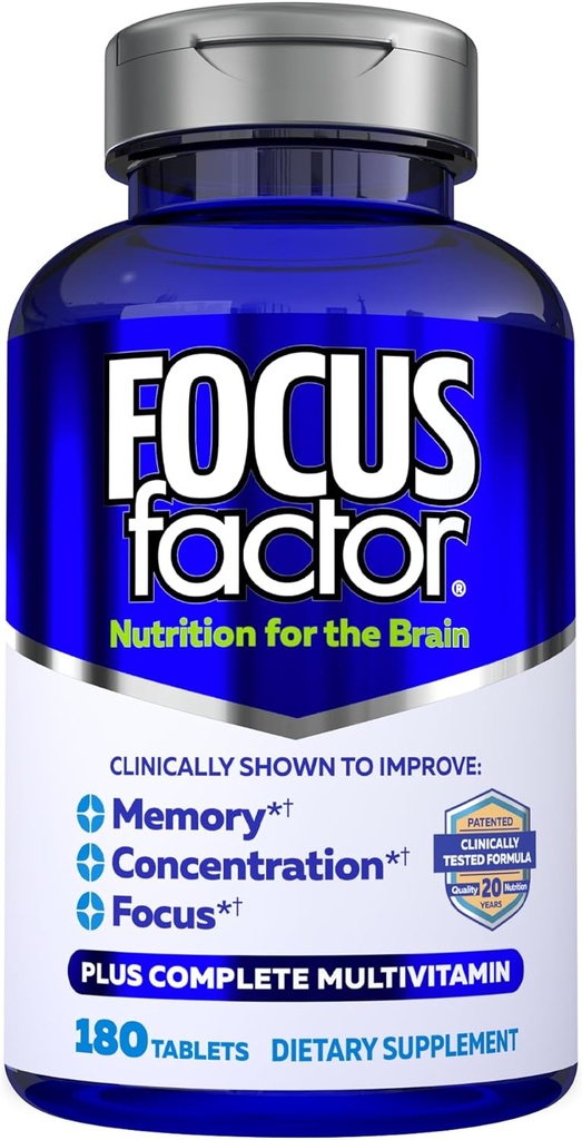 Focus Factor Brain Supplement Multivitamin Improve Memory and Clarity Boost Concentration Neuro Energy Learning Reasoning for Men and Women 180 Tablets