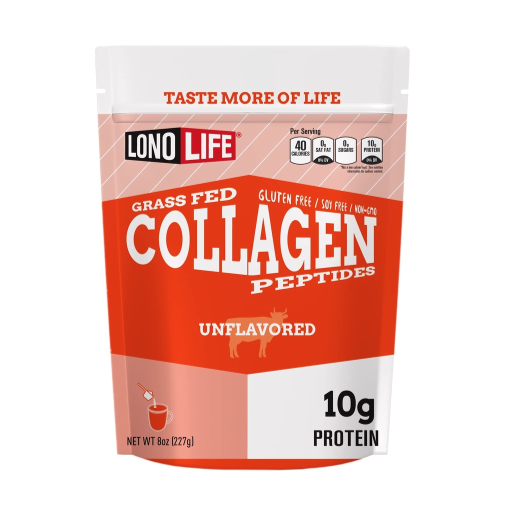 LonoLife - Peptides de collagène non aromatisés avec 10g de protéines, Paléo et Keto Friendly, 8-Ounce Conteneur en vrac - Emballage Mai Vary