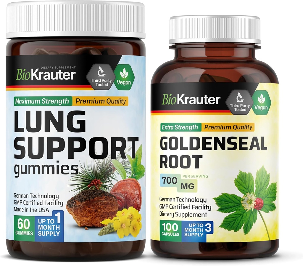BIO KRAUTER Soutien pulmonaire 60 Gommies et Goldenseal 100 Capsules