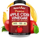 Suppléments de vinaigre de cidre de pomme Nutrivein Premium avec mère - 1600 mg - 120 Capsules de vinaigre de cidre de pomme: pilules de vinaigre de cidre de pomme pour la digestion, le kéto, le nettoyage et la nutrition équilibrée