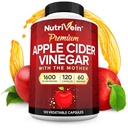Suppléments de vinaigre de cidre de pomme Nutrivein Premium avec mère - 1600 mg - 120 Capsules de vinaigre de cidre de pomme: pilules de vinaigre de cidre de pomme pour la digestion, le kéto, le nettoyage et la nutrition équilibrée