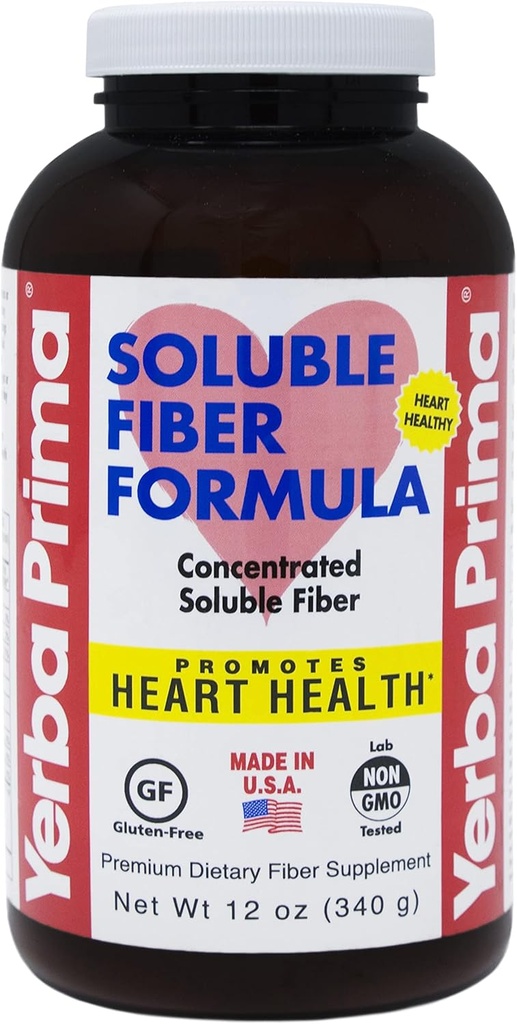 Yerba Prima Soluble Fibre Formule Poudre, 12 Once - Supplément de fibre diététique Premium, Fibre soluble naturelle concentrée, sans gluten, sans OGM, Fabriqué aux États-Unis