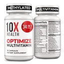 10X Santé Optimiser la multivitamine pour les hommes - 90 capsules, multivitamine méthylée 34 en 1 formule avec 800 μg de vitamine B12, 5-MTHF, NAC - Complexe méthyl B, supplément MTHFR