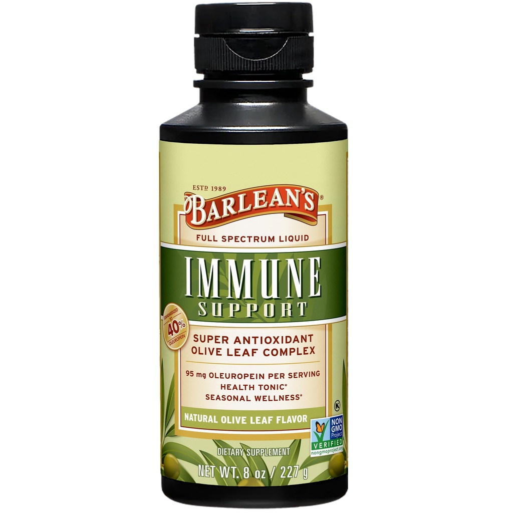 Barlean's Olive Leaf Complex Liquid Immmune Support Supplément, 95mg Oleuropein Antioxydants, 8 oz