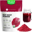 Kate Naturals poudre de racine de betterave biologique pour smoothies, cuisson et jus. Superalimentation de betteraves crues et colorant alimentaire rouge naturel (8oz, non-OGM, saveur terrestre)