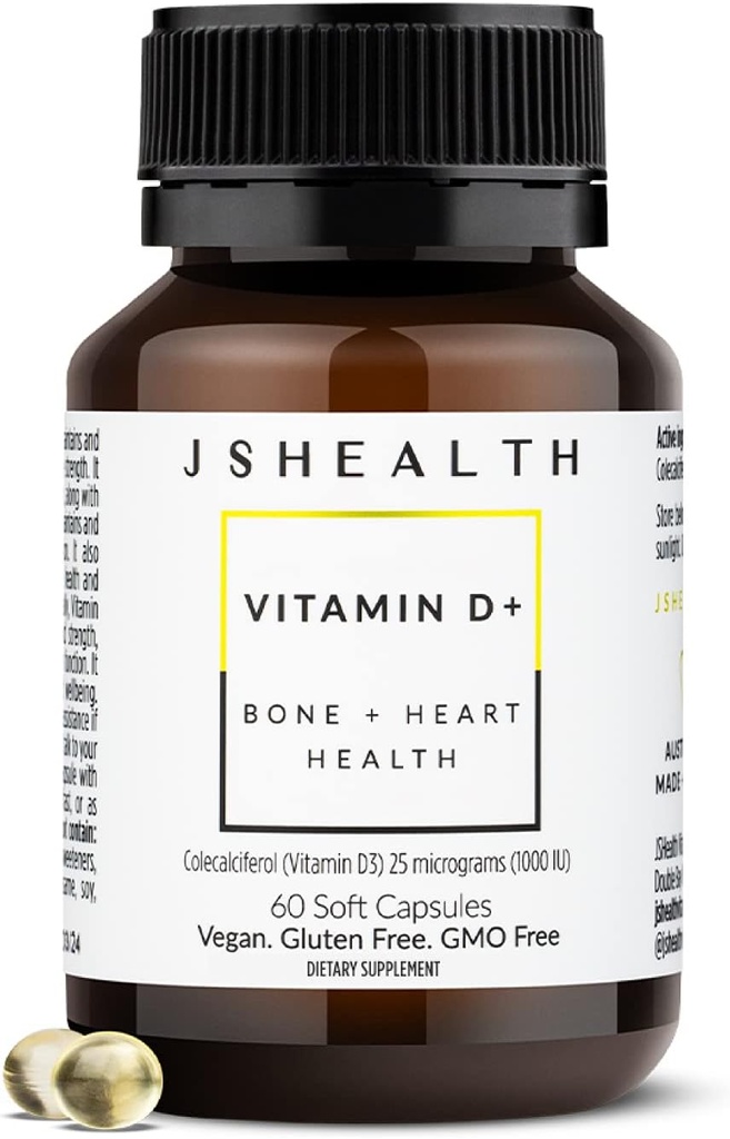 JSHealth Vitamine D3 1000iu Supplément pour une fonction musculaire saine, la santé des os et du coeur et le soutien immunitaire