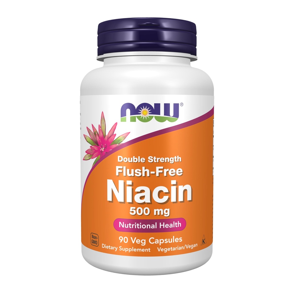 MAINTENANT Aliments suppléments, Niacine (Vitamine B-3) 500 mg, sans flush, double force, santé nutritionnelle, 90 gélules