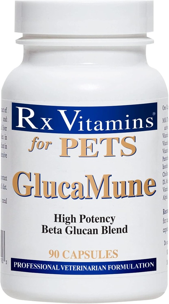Rx Vitamines GlucaMune - Supplément de soutien pour chiens et chats avec bêta-glucane - Vitamines quotidiennes pour chats à l'intérieur - Aide pour les soins des plaies félines et canines, Santé Gut - 90ct