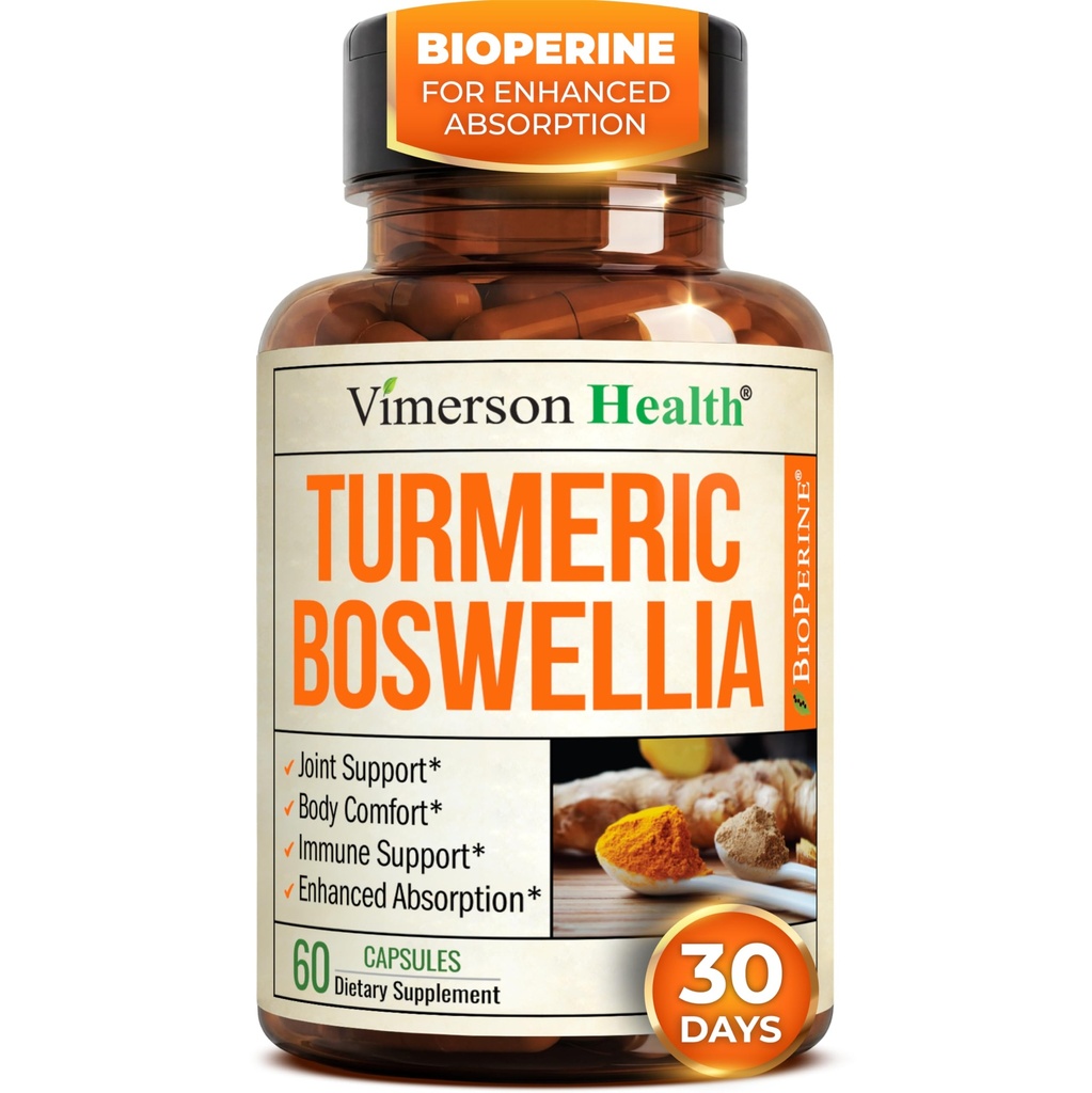 Boswellia Serrata Supplément curcuma pour le soutien conjoint et équilibre d'inflammation – Supplément boswellia curcuma avec gingembre et extrait de poivre noir pour absorption accrue – non-OGM - 60 capsules