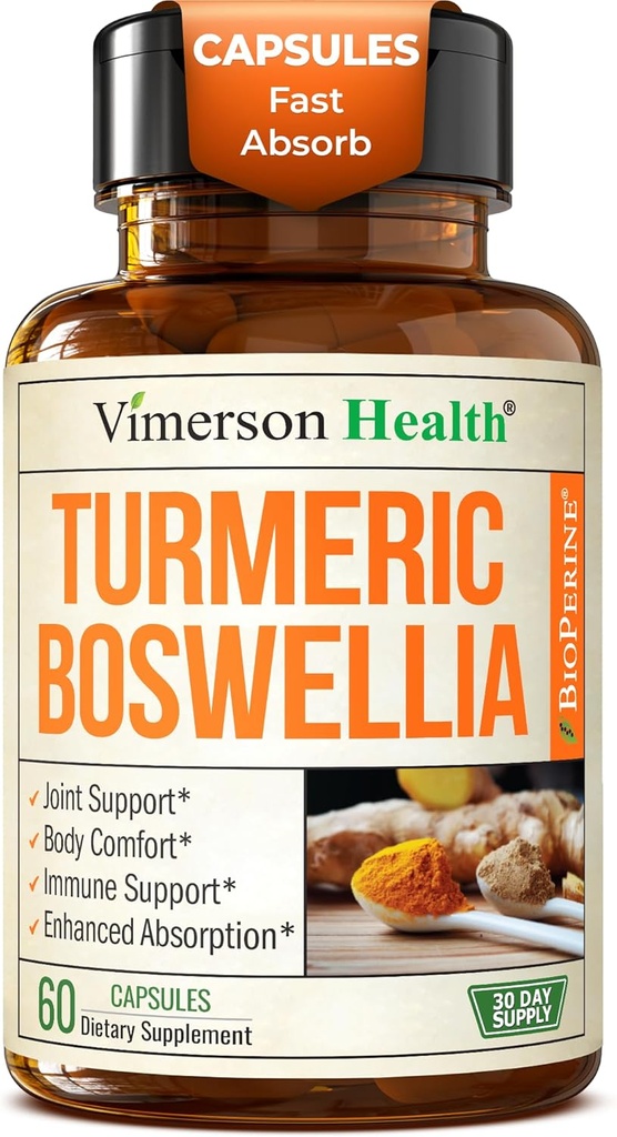 Supplément curcumin curcumin curcumin avec Boswellia Serrata, racine de gingembre, poudre de curcuma organique et poivre noir - 95% Curcuminoides Supplément curcuma curcumin avec extrait de boswellia - 60 capsules de tumérium sans gluten