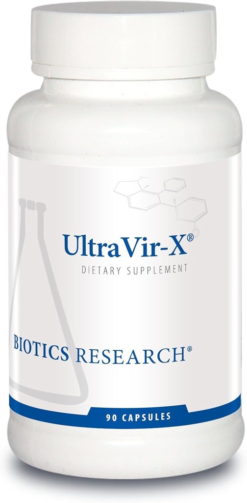 Recherche en biotique UltraVir-X - Meilleur supplément de soutien immunitaire, Vitamine C, Zinc, Champignon de Maitake, Astragalus, Teneur élevée en flavonoïdes, soutient des voies saines pour les adultes - 90 capsules