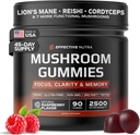 Gummies efficaces Nutra Mushroom 2500mg - 10in1 Lion.S Mane, Reishi, Chaga, Cordyceps et plus - Focus, Clarity, Mémoire, Immunité, Énergie - Flaveur de framboises naturelles, Vegan, Fabriqué aux États-Unis (90 comte)