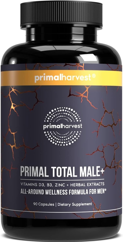 Primal Harvest Total Male+ Multivitamine pour les hommes avec des vitamines essentielles, des minéraux et un soutien à base de plantes pour l'énergie, la vitalité, la santé immunitaire et la performance