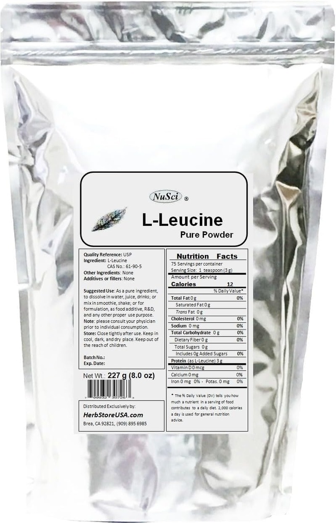 L-Leucine Pure Powder Leucine BCAA est conforme à la norme de qualité USP (227 grammes (8,0 oz))