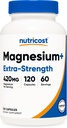 Nutricost Magnésium+ Extra Strength 420mg, 120 Capsules - 60 portions. Oxyde de magnésium et glycinate - Non-OGM, sans gluten, respectueux des végétaux