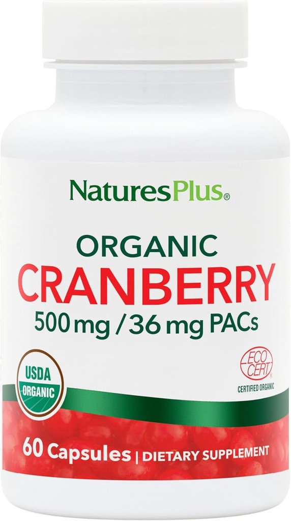 NaturesPlus Canneberge biologique 500 mg - 60 capsules - aide à promouvoir le trac urinaire sain - USDA certifié biologique, végétalien, sans gluten, non-OGM - 30 portions