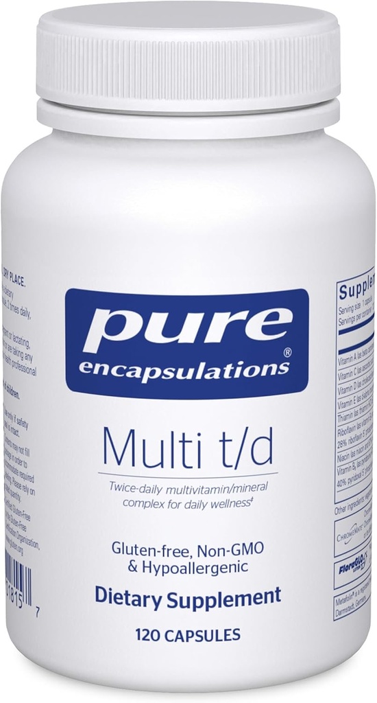 Encapsulations pures Multi T/D - Multivitamines et suppléments minéraux - pour la santé quotidienne, cardiovasculaire et immunitaire* - Riche en vitamines et minéraux - Sans gluten et végétarien - 120 capsules