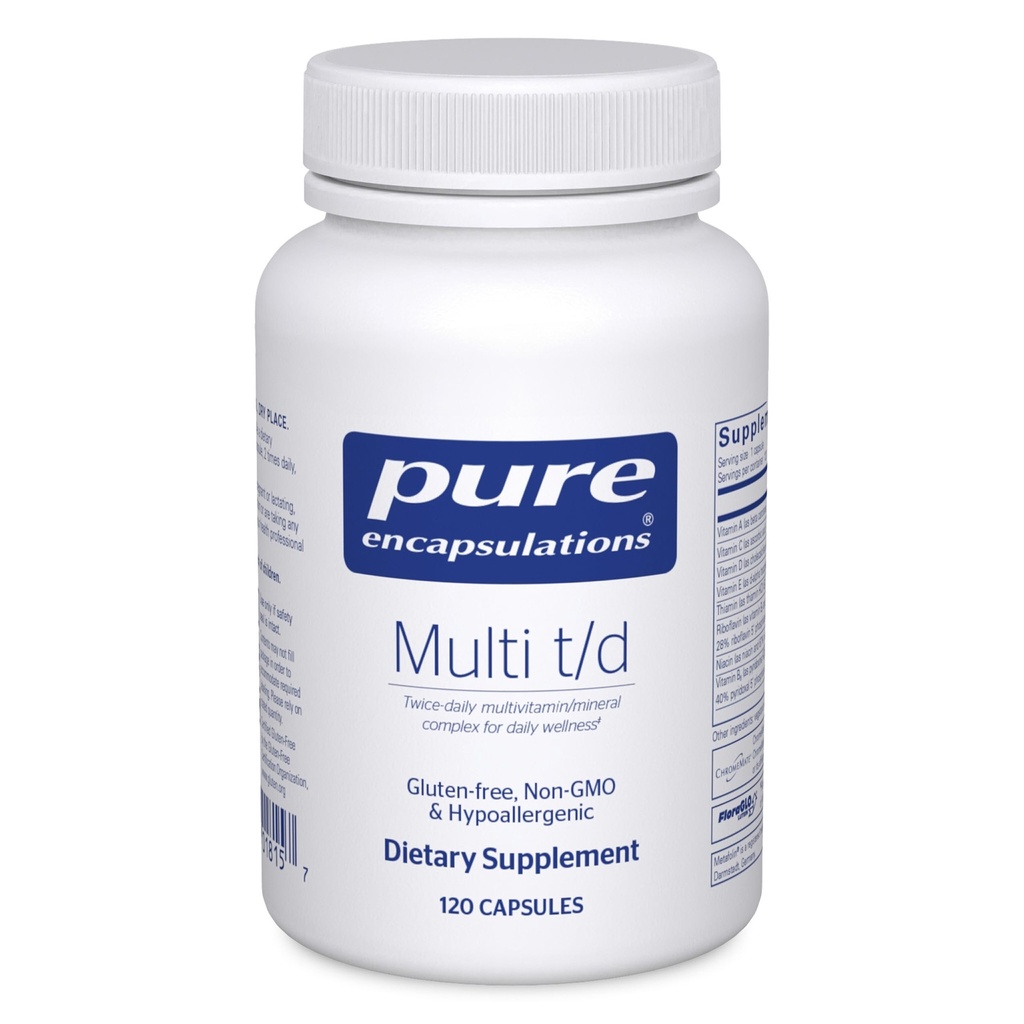 Encapsulations pures Multi T/D - Multivitamines et suppléments minéraux - pour la santé quotidienne, cardiovasculaire et immunitaire* - Riche en vitamines et minéraux - Sans gluten et végétarien - 120 capsules