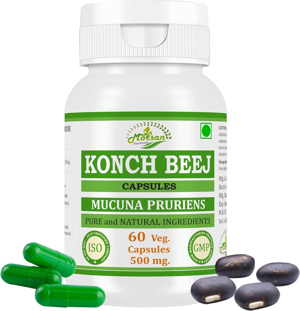 Kaunch MUCUNA PRURIENS Konch Beej, Kaunch Beej Capsules d'extraits d'une puissance maximale, 100 % de produits à base de plantes.