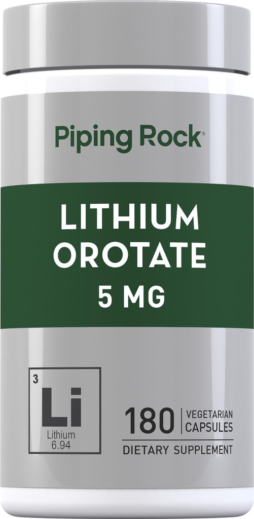 Supplément d'orotate de lithium de roche piquante : 5 mg 180 capsules