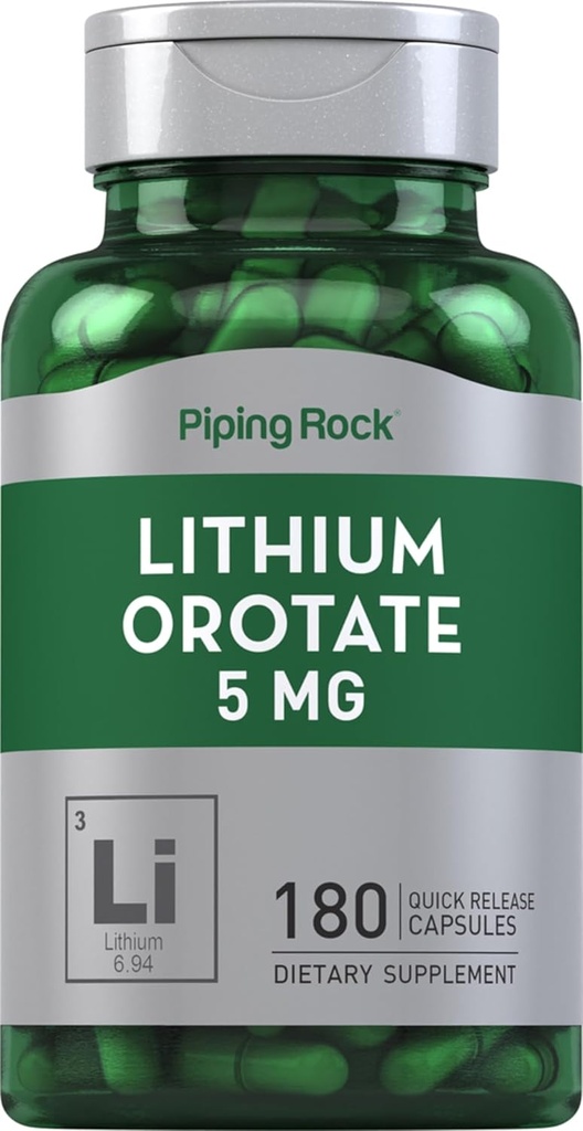 Supplément d'orotate de lithium de roche piquante : 5 mg 180 capsules