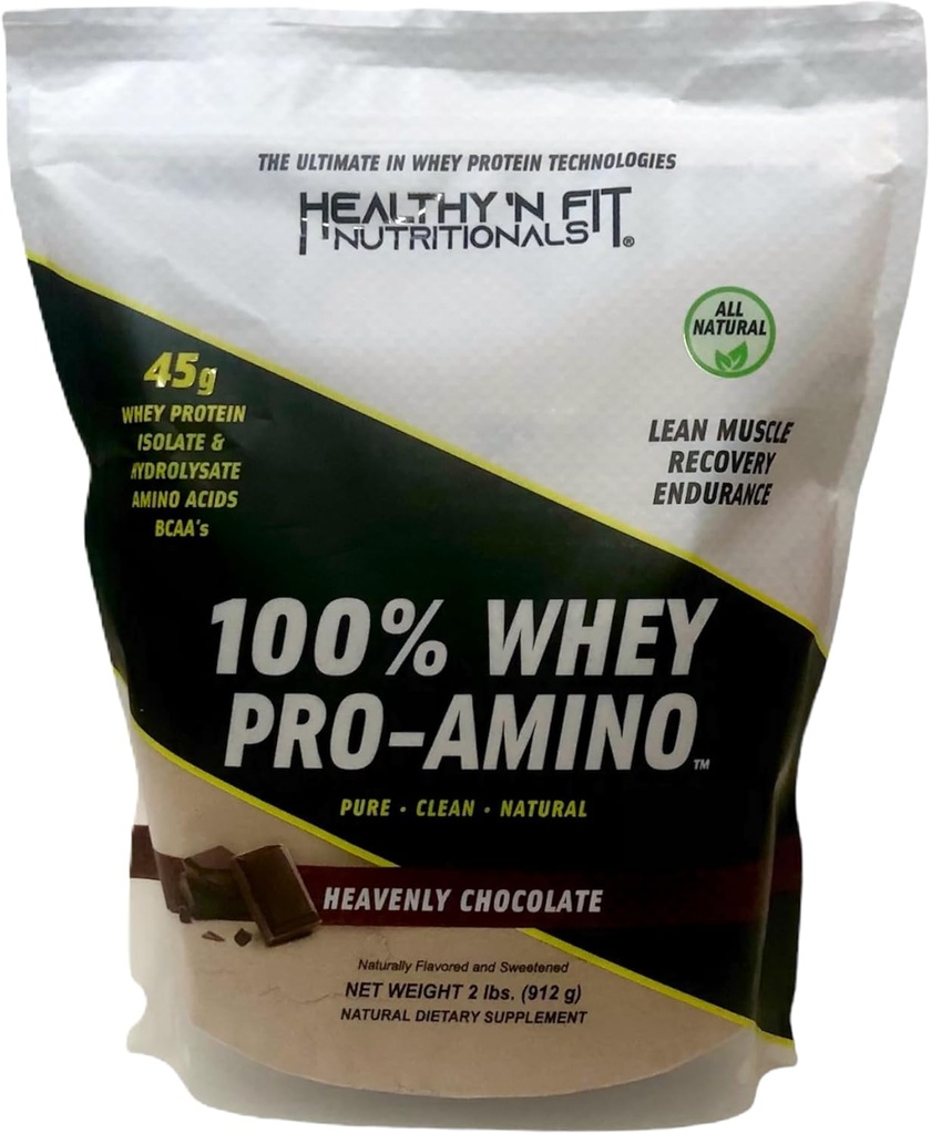 Healthy ‘N Fit 100% WHEY PRO-AMINO v2.0-Chocolate (2lb) : 100% Whey Protein PLUS Peptides d'Amérique.