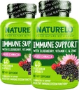 NATURELO Immune Support Vitamin C, Elderberry, Zinc, Echinacea Natural Immunity Boost w/Antioxidant, Herbal & Mineral Defense - 60 Vegan Capsules (Pack of 2)
